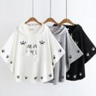 Paw Embroidered Hooded Batwing-sleeve T-shirt