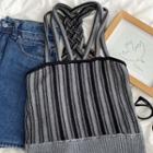 Striped Halter Open-back Knit Camisole Top Stripe - Gray - One Size
