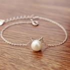 Faux Pearl Cat Necklace