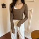 Mock Two Piece Printed Letter Long-sleeve Top