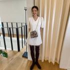 Puff-sleeve V-neck Minidress