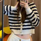 Cropped Striped V-neck Cardigan