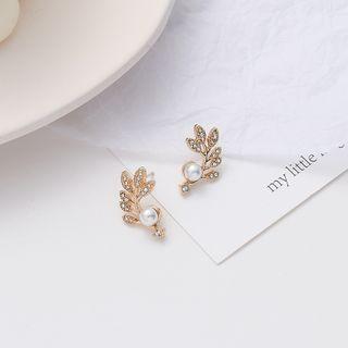 S925 Sterling Silver Beaded Leaf Ear Stud / Clip-on Earring