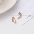 S925 Sterling Silver Beaded Leaf Ear Stud / Clip-on Earring