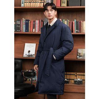 Peaked-lapel Duck Down Padded Coat With Sash