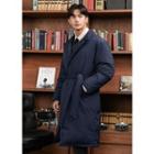 Peaked-lapel Duck Down Padded Coat With Sash