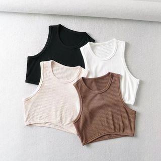 Ribbed-knit Plain Crop Tank Top