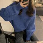 Plain High-neck Loose-fit Sweater