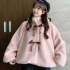 Bear Hooded Bow Buttoned Jacket