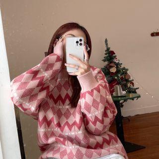 Diamond Jacquard Sweater Pink - One Size