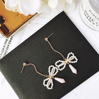 Faux Pearl Bow Dangle Earring 1 Pair - 925 Silver Stud - White - One Size