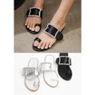 Toe-loop Rhinestone-buckle Slide Sandals