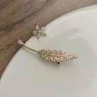 Non-matching Rhinestone Leaf Earring 1 Pair - Gold - One Size