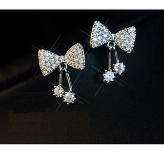 Cz Sterling Silver Bow-accent Studs
