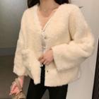 V-neck Fleece Loose-fit Cardigan