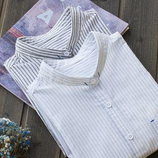 Stand-collar Stripe Shirt