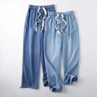 Mid Rise Drawstring Baggy Jeans