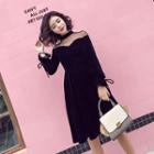 Long-sleeve Mesh Yoke A-line Velvet Dress