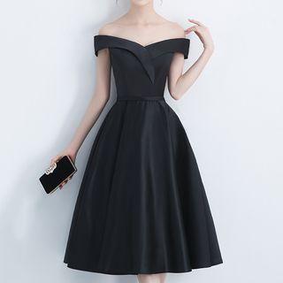 Off-shoulder Midi A-line Prom Dress