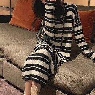 Striped Ribbed Midi Knit Dress