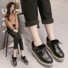 Furry Trim Platform Lace Up Shoes