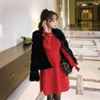 Tie-cuff Flared Rib-knit Dress