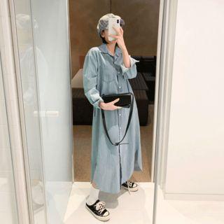 Pocket-detail Slit-side Denim Shirtdress Light Blue - One Size