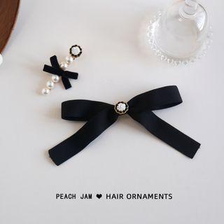 Flower Ribbon / Faux Pearl Hair Clip