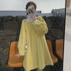 Long-sleeve Fleece Mini A-line Dress Yellow - One Size