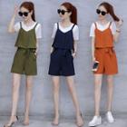 Set: Plain Short Sleeve T-shirt + Camisole Top + Shorts