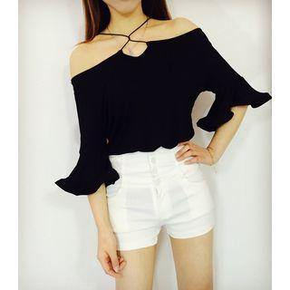Off-shoulder Halter Bell-sleeve Top