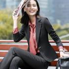 Plain Blazer / Dress Pants / Tie-neck Shirt / Set