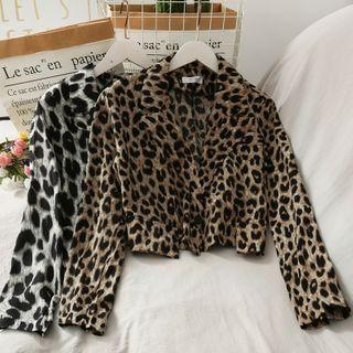Leopard-print Lapel Crop Blazer