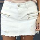 Distressed Zip-detail Skirt