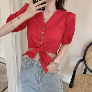 Short-sleeve Drawstring Waist Shirt