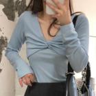Long-sleeve Wrap Cropped T-shirt / Plain Camisole Top