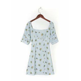 Gingham Floral Mini A-line Dress