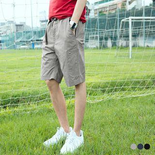 Faintly Gridded Elastic Waist Bermudas Shorts