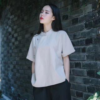 Short-sleeve Button-front Blouse