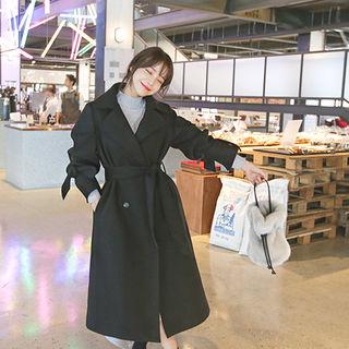 Tie-cuff Long Coat With Sash