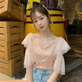 Sequined Ruffle Trim Short-sleeve Top