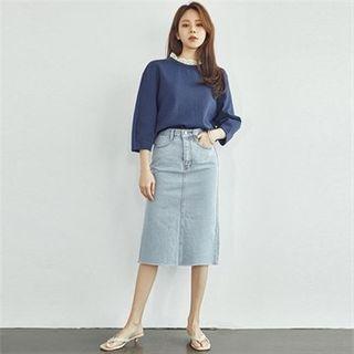 Lace-trim Puff-sleeve Sweatshirt