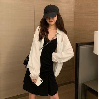 Lace Up Black Dress / Plain Shirt