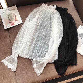 Long-sleeve Mock-neck Ruffled Lace Top