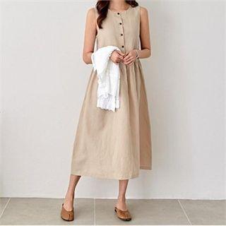 Sleeveless Half-placket Linen Dress