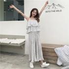 Set: Polka-dot Layered Camisole Top + Pleated Pants