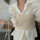 Plain Shirt / Knit Camisole Top / Midi Knit Skirt