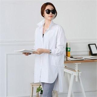 Dual-pocket Dip-back Long Shirt