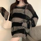 Distressed Striped Sweater Striped - Black & Gray - One Size