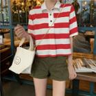 Striped Short-sleeve Polo Shirt Red & White - One Size